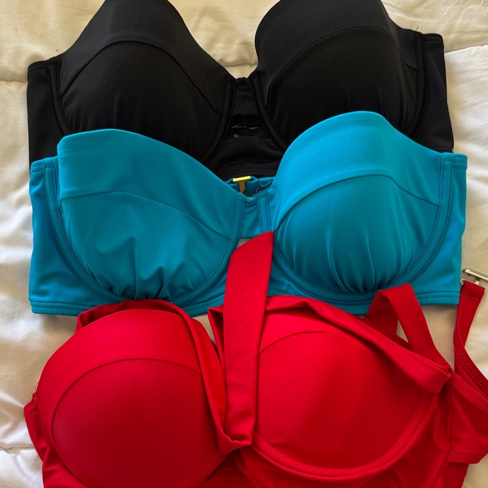 Bundle 3 swim tops Black, Blue, and Red